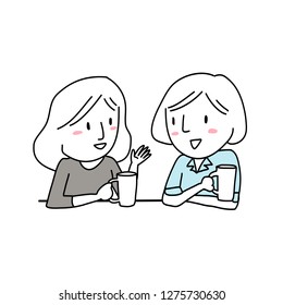 Girlfriends drinking beer. Cheerful women hanging out together, talking, babbling and drinking beer. Woman lifestyle concept - Girls hanging out after work. Vector illustration with hand-drawn style.