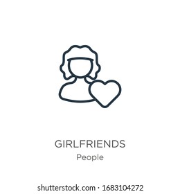 Icono de Novia. Las novias lineales delgadas esbozan un icono aislado en fondo blanco de la colección de personas. Signo vectorial de línea, símbolo para web y móvil