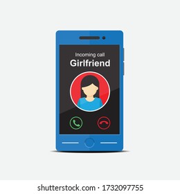 Girlfriend entrante vector de llamadas diseño plano.
