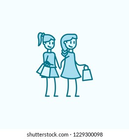 girlfriends on purchases 2 colored line icon. Simple colored element illustration. girlfriends on purchases outline symbol design from friendship set