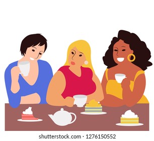 girlfriends talk at a table in a cafe on international women's day