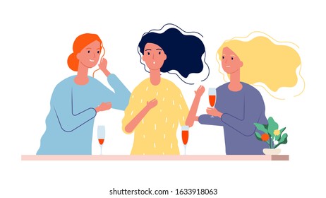 Girlfriends. Women meeting in cafe or restaurant. Female evening, girls talking, gossip and laughing vector illustration