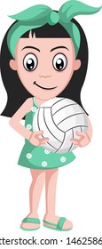 Girlholding volleyball, illustration, vector on white background.