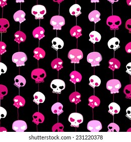 girlish aggressive cute black and pink skulls; seamless pattern with skulls