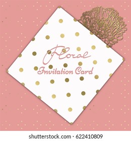 Girlish Card with Floral & Dots design, Pink & Gold colored