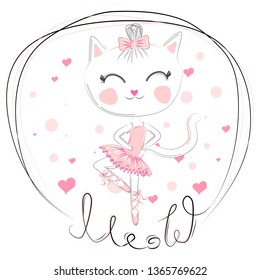 girlish characters and ballet elements. Kitty ballerina cute and beautiful objects.