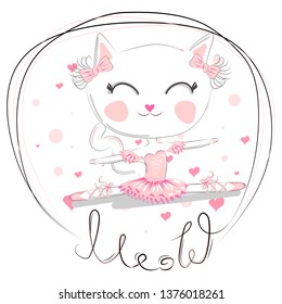 girlish characters and ballet elements. Kitty ballerina cute and beautiful objects.