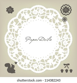 Girlish Flower And Squirrel Paper Doily