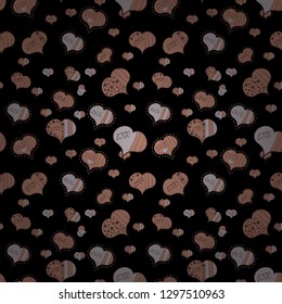 Girlish repeated backdrop with hearts, drawing in sketch style on beige, brown and black colors. Valentines day wrapping paper. Abstract seamless love pattern. Romantic wallpaper for girls. Vector.