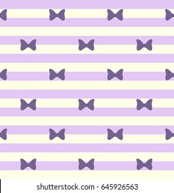 Girlish violet striped seamless vector pattern with bows