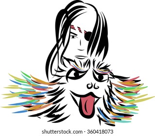 Girl-robber with a colored dog