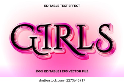  Girls 3d text effect and editable text, template 3d style use for pink tittle