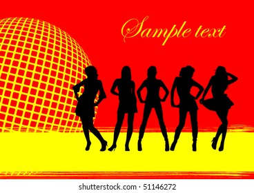 Girls. Abstract red background