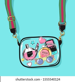 Girl's Accessories In See Through Bag Illustration