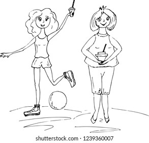  Girls with an active lifestyle. Sports, healthy food