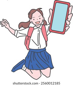 Girls, adolescents, middle school students, and high school students jumping with their phones.