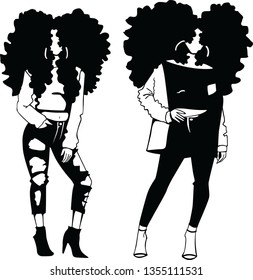 girls with afro vector black