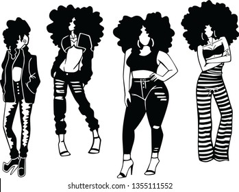 Girls With Afro Vector Black