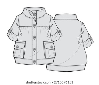 Niñas anorak chaqueta diseño de Vector maqueta Plantilla plano técnico.