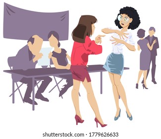 Girls argue at conference. Political Canvasser. Funny people. Stock illustration. 