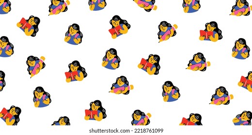 Girls back to school for cute background illustration design. Wallpaper in pattern hand drawn style