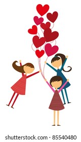 girls with balloons isolated over white background. vector