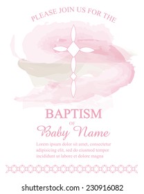 Girls Baptismchristening Invitation Cross On Watercolor Stock Vector ...