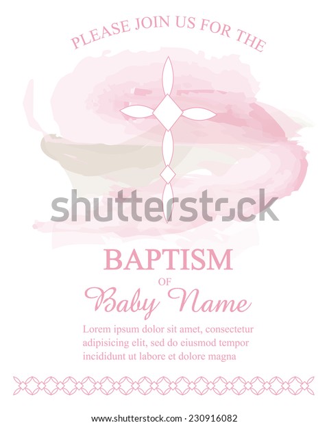 Girls Baptismchristening Invitation Cross On Watercolor Stock Vector ...