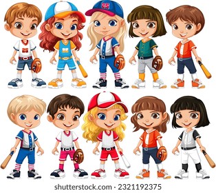 Girls in Baseball Outfits Cartoon Character illustration