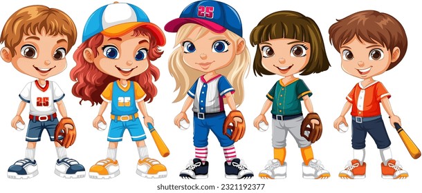 Girls in Baseball Outfits Cartoon Character illustration