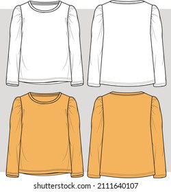 Esbozo plano de camiseta de manga completa básica para chicas