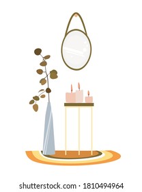 Girls Bathroom, mirror, flowers and candle. Autumn interior