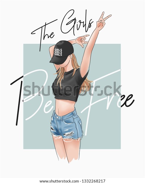 Girls Be Free Slogan Girl Illustration Stock Vector Royalty Free