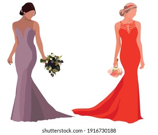 girls in beautiful evening dresses silhouette figure vector