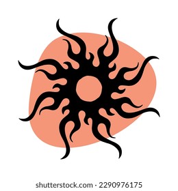 Girl's beautiful transferable temporary tattoo. Occult sun in the style of lineart and engraving.  Magic