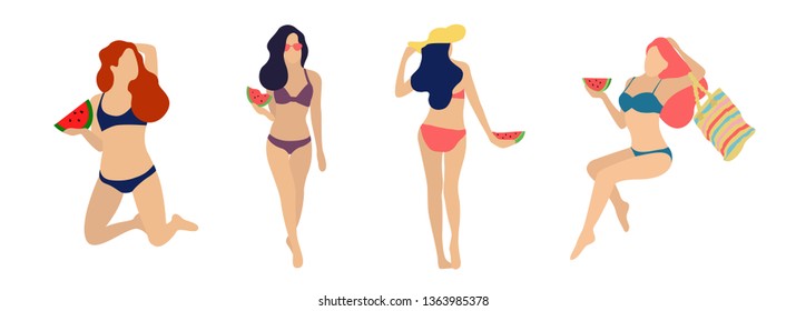 Girls with bikini vector isolated set