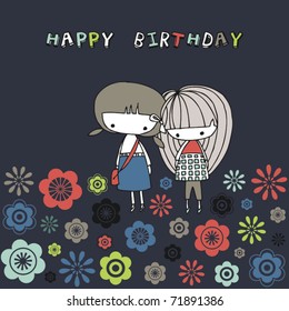 Girls birthday - cartoon vector background
