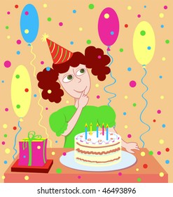 Girl's birthday. Vector Illustration.