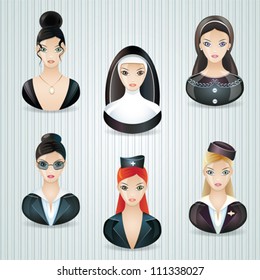 Girls in black. Web vector icon set - eps 10