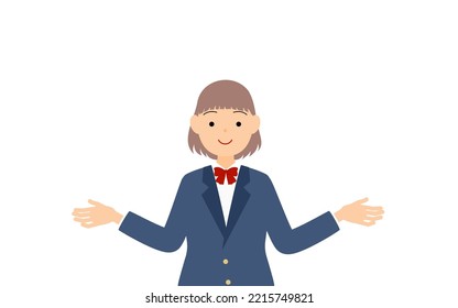 Girls, blazer uniform, Gesture of open arms.
