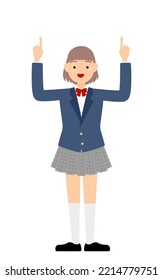 Girls, blazer uniform, Point up with both hands