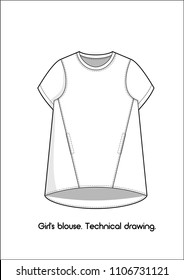 Girl's blouse. Technical drawing. Vector illustration.