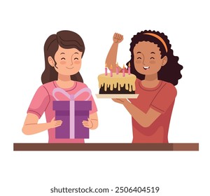 girls blowing birthday candle isolated