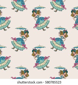 The girls in blue pattern