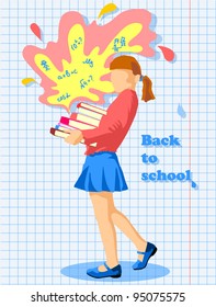 Girls with books on school background