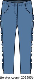 GIRLS BOTTOM WEAR JEGGING WITH FRILL ON SIDE SEAM VECTOR