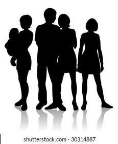 Girls and boy silhouettes isolated on a white background.