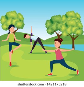 girls and boy training yoga healthy activity