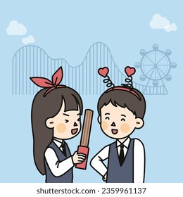 girls and boys at an amusement park
