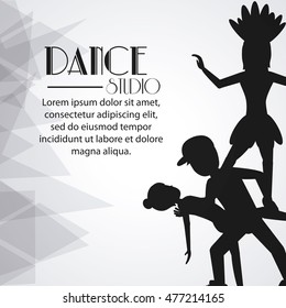 girls boys cartoons avatar dancer dance studio academy advertising icon. Silhouette black and white design. Vector illustration